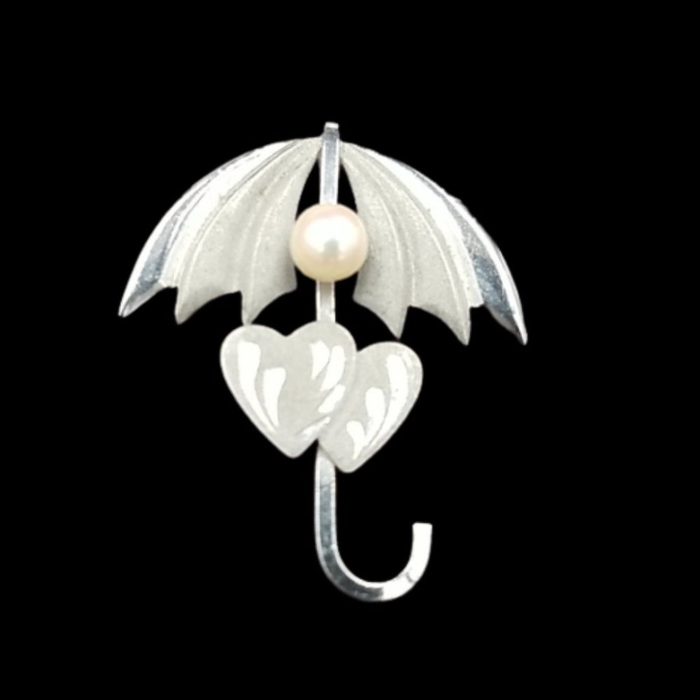 Vintage Sterling Silver Cultured Pearl Umbrella Pin